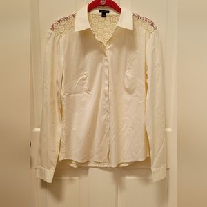 Ann Taylor Long Sleeves Button Down Shirt with lace inset across the shoulders